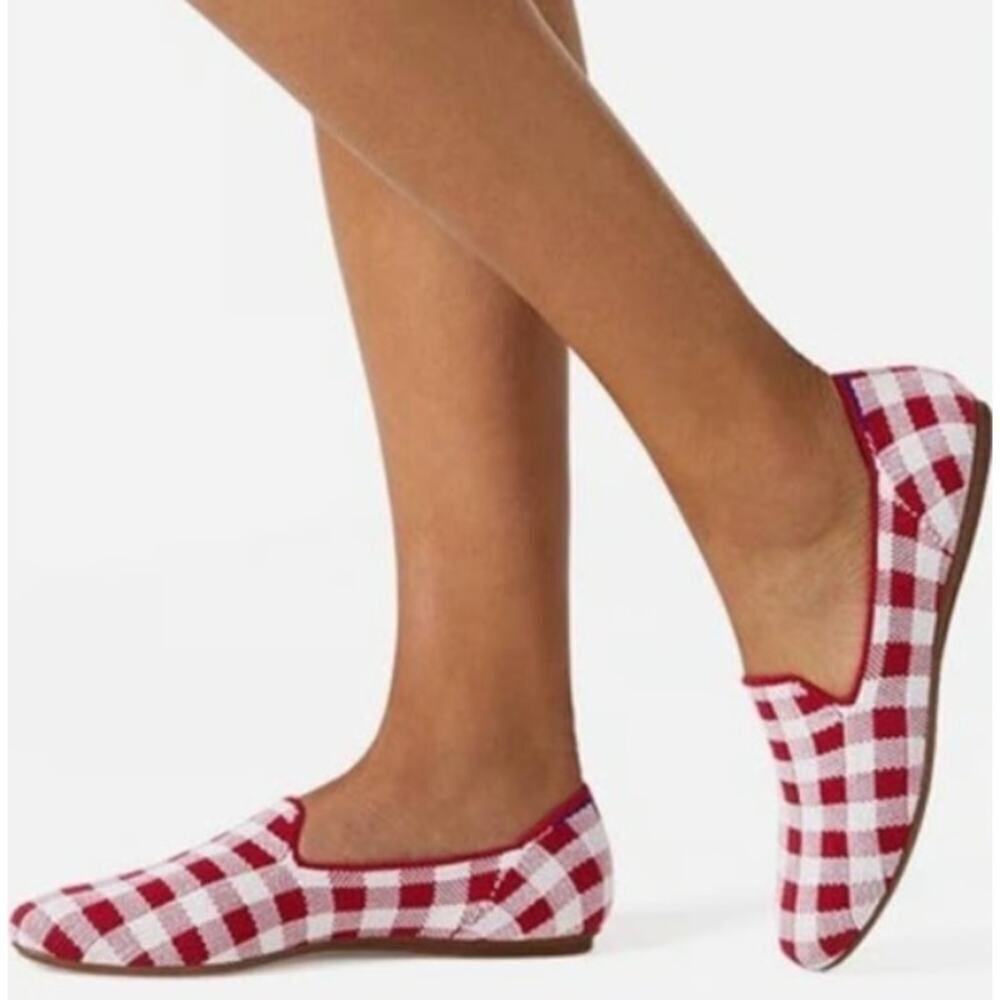 Rothy’s x Marta Ferri Loafers Womens 6 Red White Gingham Pull On Limited Edition